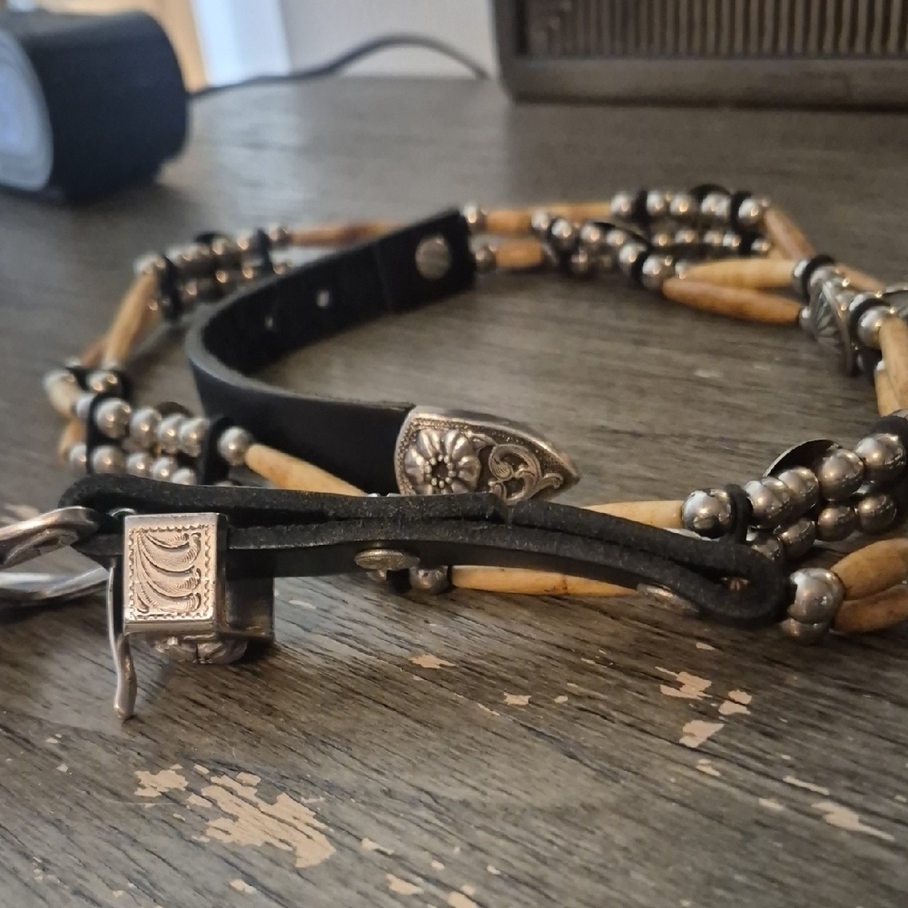 Silver and Tan Beaded Bracelet
